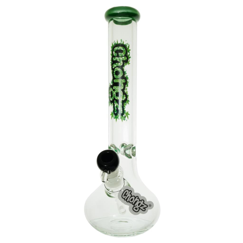 CHONGZ 40CM 9MM "PLUG" BEAKER GLASS BONG - GREEN ACCENTS
