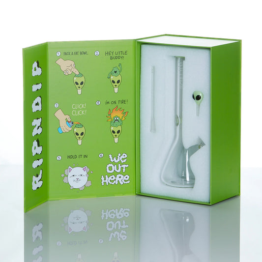 RIP N DIP WE OUT HERE GLASS BEAKER GREEN