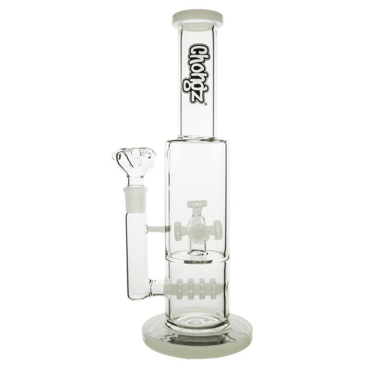 GLASS CHONGZ 32CM "PULSAR" PERCOLATOR W WHITE ACCENTS - SeedySide