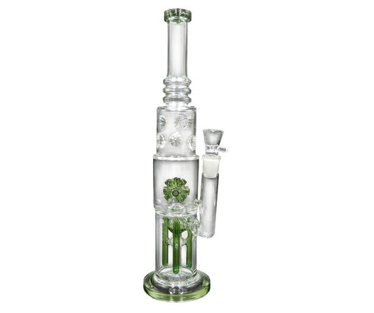 HEAVY DUTY GLASS DOUBLE PERCOLATOR 2 CHAMBER BONG 38CM 18.8MM GRIND - SeedySide