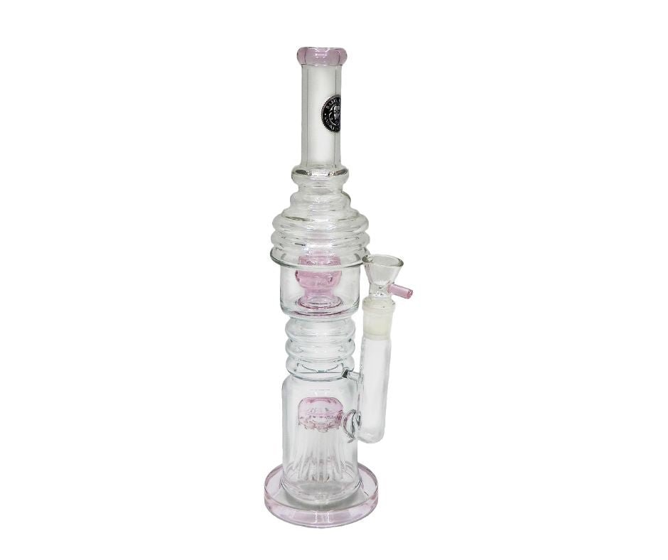 HEAVY DUTY GLASS DOUBLE PERCOLATOR BONG W 8 FINGER TREE & BALL DIFFUSER 35CM (18.8MM GRIND) - SeedySide