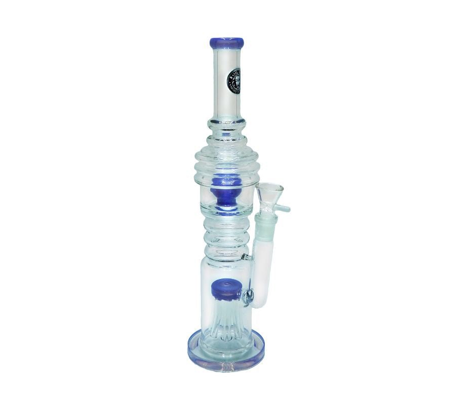 HEAVY DUTY GLASS DOUBLE PERCOLATOR BONG W 8 FINGER TREE & BALL DIFFUSER 35CM (18.8MM GRIND) - SeedySide