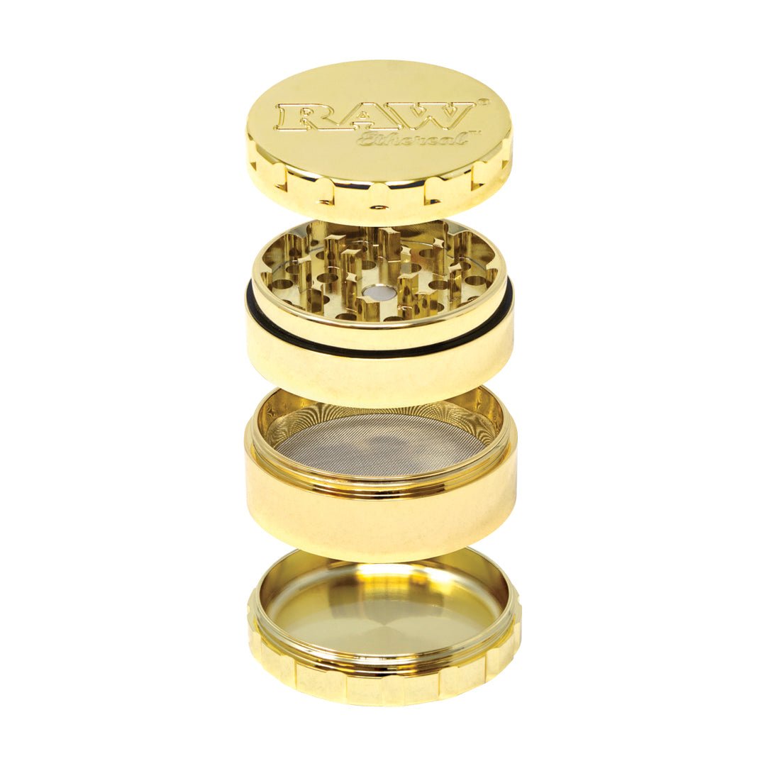 RAW ETHEREAL GRINDER STAINLESS STEEL - GOLD PLATED - SeedySide