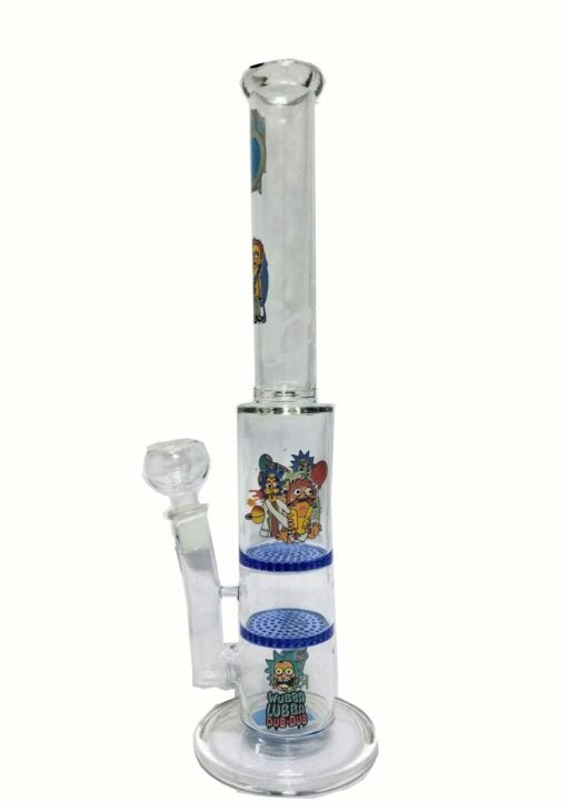 R&M DOUBLE COLOURED DISC GLASS WATERPIPE 45.7CM & 750G - SeedySide